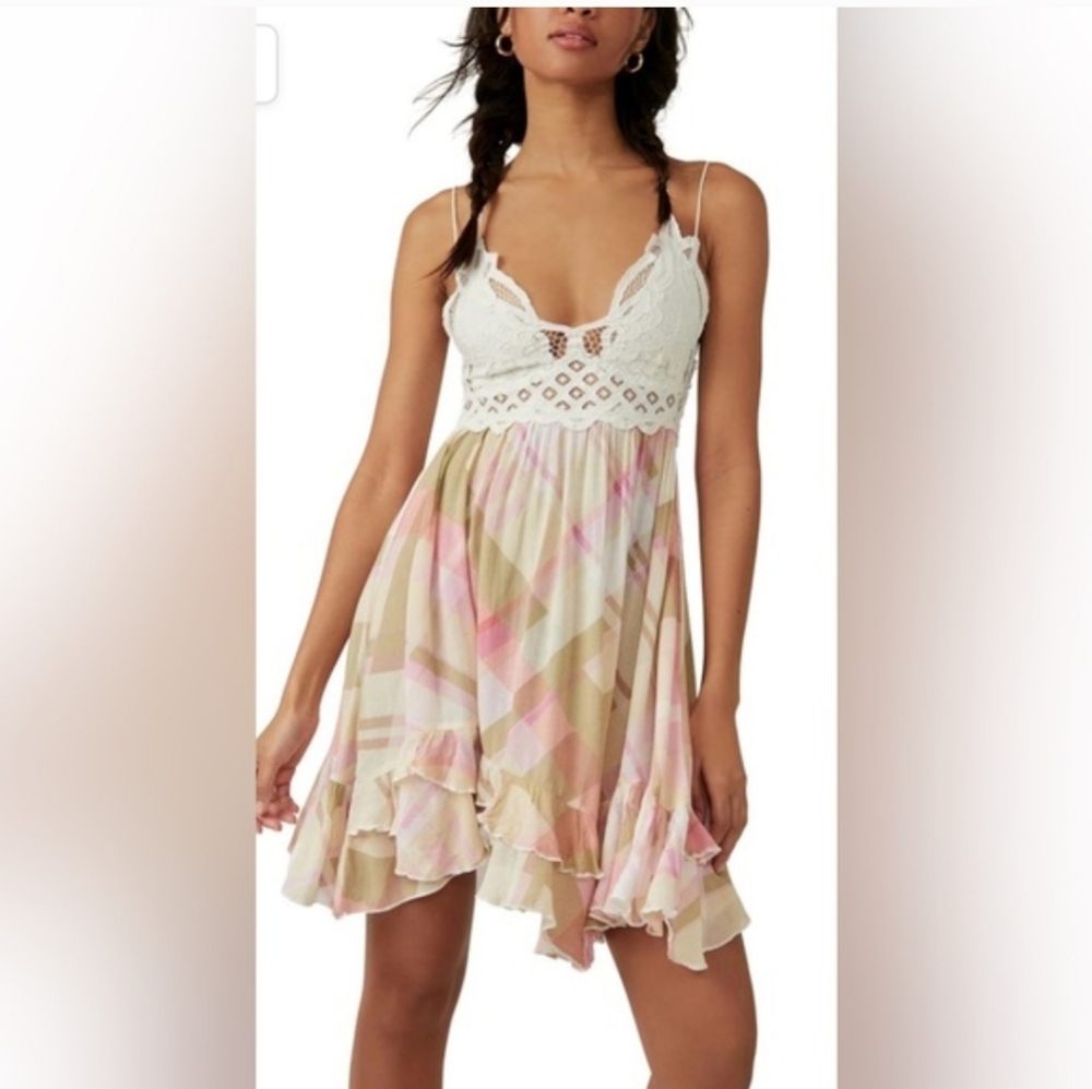 Free People White and Pink Mini Dress
